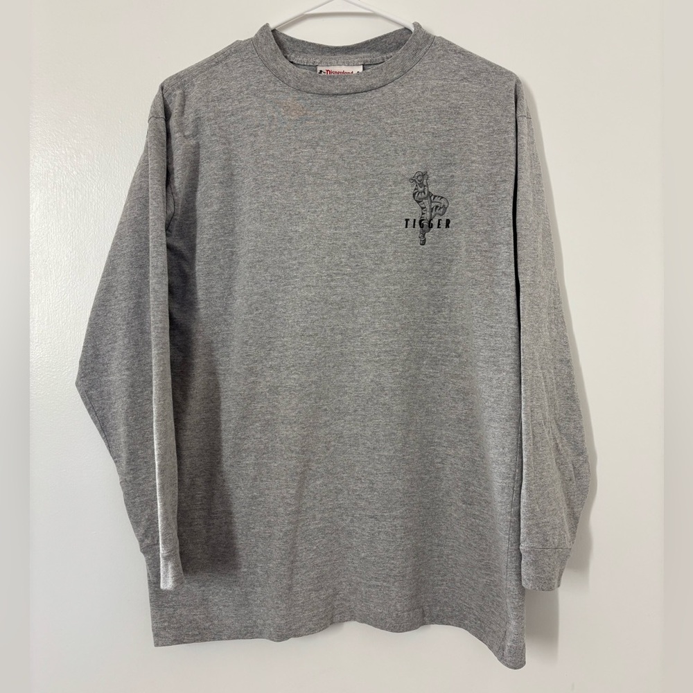 Vintage Disneyland Tigger Long-Sleeve Cotton Crewneck Gray T-Shirt Adult Size XL